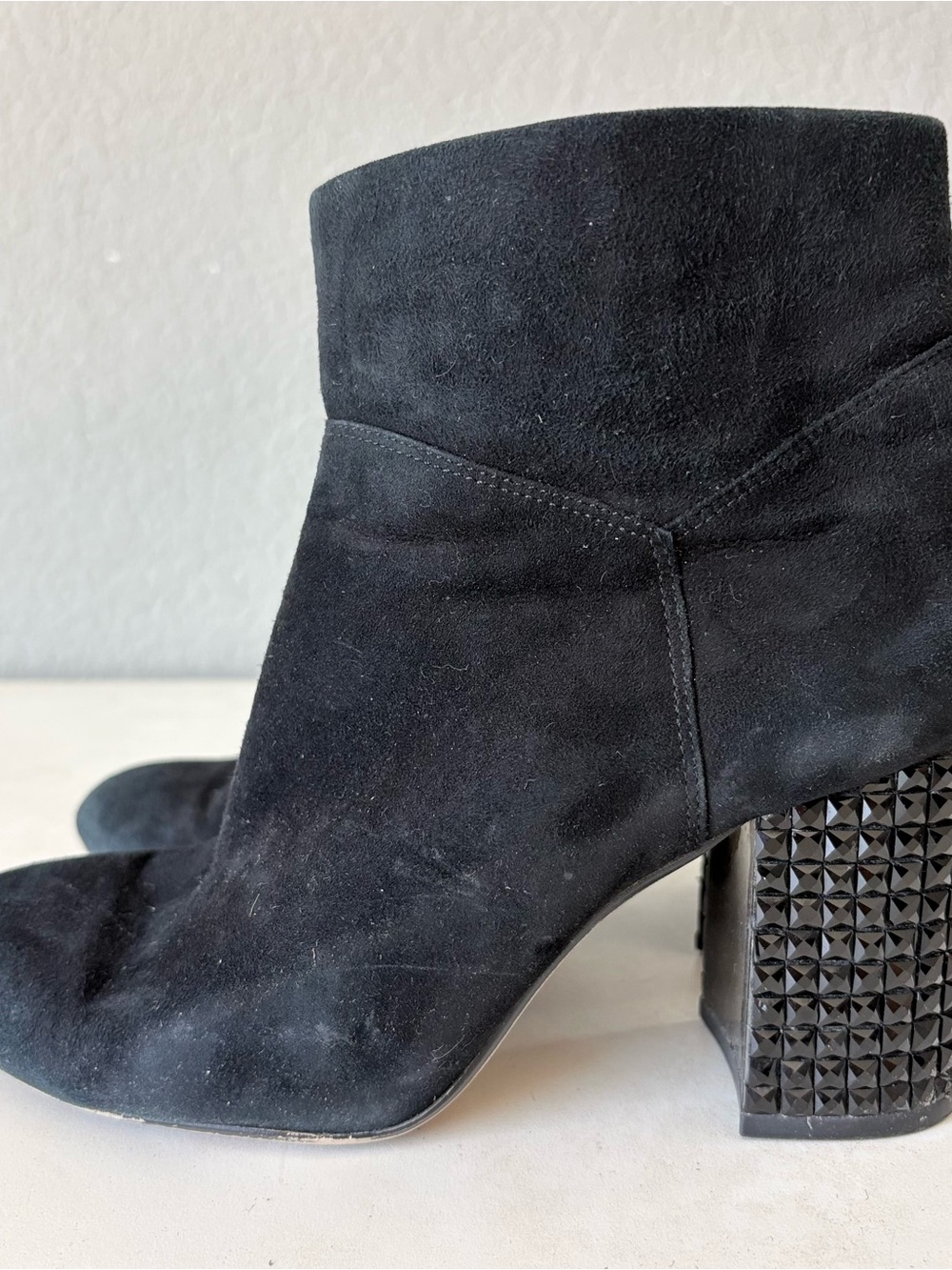 Michael Kors Black Suede Leather Ankle Boots Jeweled Block Heel Womens Size 6.5